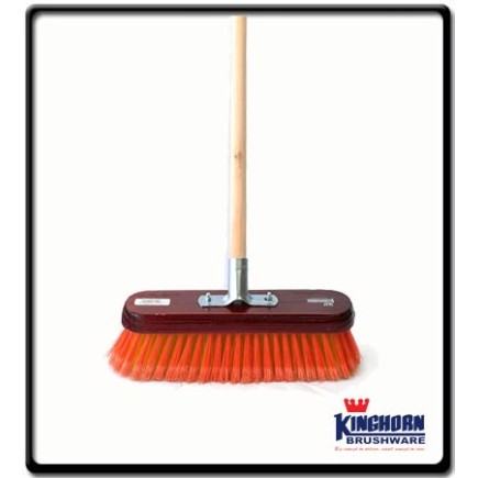 300mm - PVC Soft Flagged Broom, wooden handle, assorted colours | Kinghorn