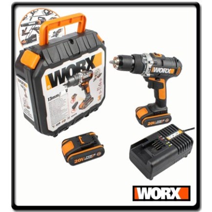 13mm Cordless Keyless Impact Drill Driver 20V - 2Pc x 2.0AH Battery with Standard Charger | Worx 