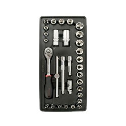 31 Piece 3/8 inch Dr Socket Wrench Tray Set | Fixman