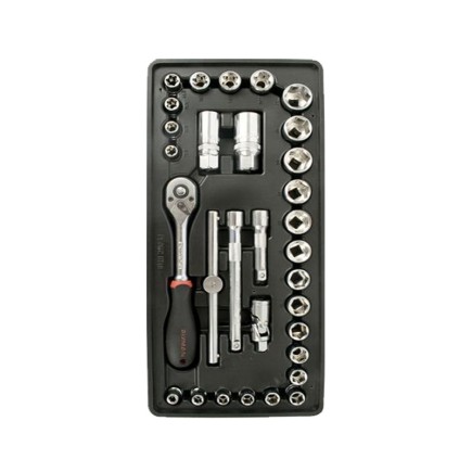 31 Piece 3/8 inch Dr Socket Wrench Tray Set | Fixman