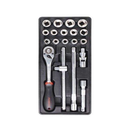  19 Piece 1/2 inch drive Socket Wrench Tray Set  | Fixman