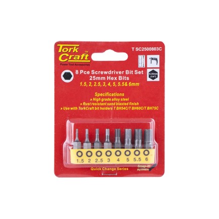 8 Piece Hex Screwdriver Bit Set | H1.5mm-H6.0mm