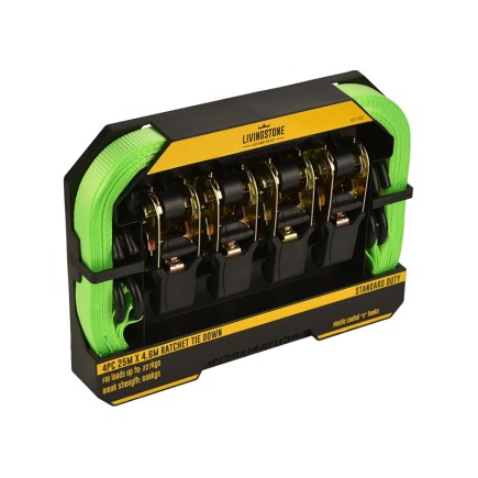 25mm X 4.6m - Standard Ratchet Tie Down Xstrap - 4Pk | Livingstone