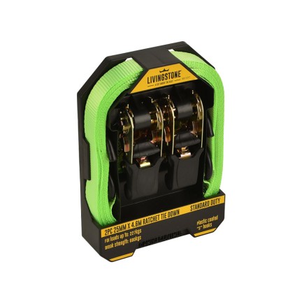 25mm X 4.6m - Standard Ratchet Tie Down Xstrap - 2Pk | Livingstone