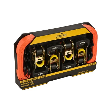 27mm x 4.3m - Heavy Duty Tie Down Xstrap Set - 4Pk | Livingstone