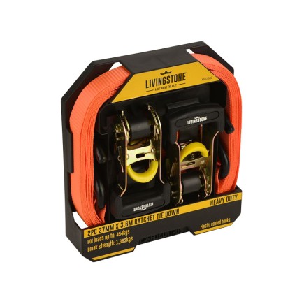27mm x 3.6m - Heavy Duty Tie Down Xstrap Set - 2Pk | Livingstone