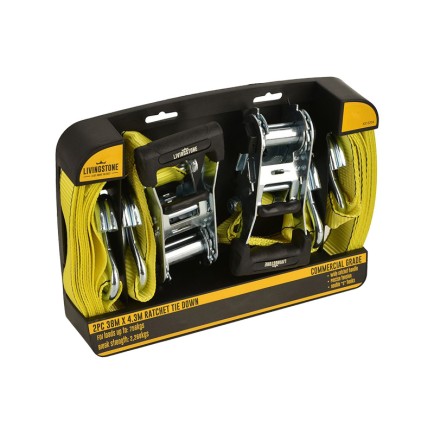 38mm x 4.3m - Commercial Tie Down  Xstrap & Ratchets Set - 2Pk | Livingstone 